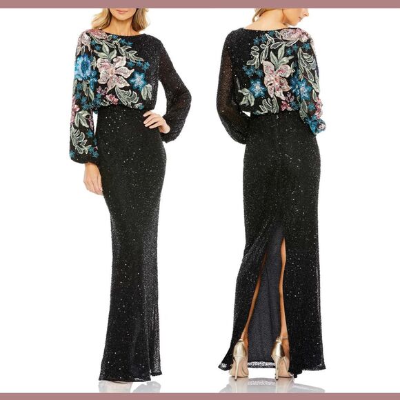 NEW Mac Duggal [ 10 ] 5615 Long Sleeve Embellished Floral‎ High Neck Gown #Q1080 - Picture 13 of 13